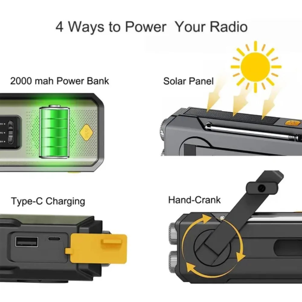 PowerGuard MAX™ Emergency Weather Radio — 4000mAh Power Bank | NOAA/AM/FM | Solar & Hand Crank | SOS Siren | Super-Bright LED Flashlight