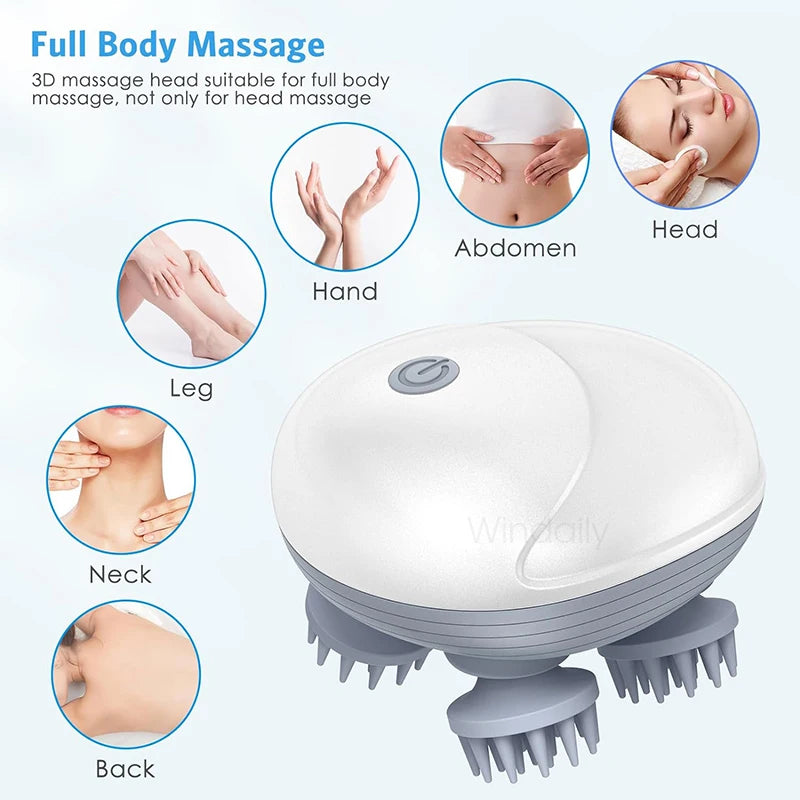 ZenPulse™ 4-in-1 Electric Massager: Deep Tissue Relief for Scalp, Body, & Pets