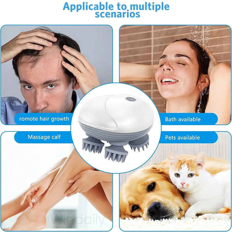ZenPulse™ 4-in-1 Electric Massager: Deep Tissue Relief for Scalp, Body, & Pets