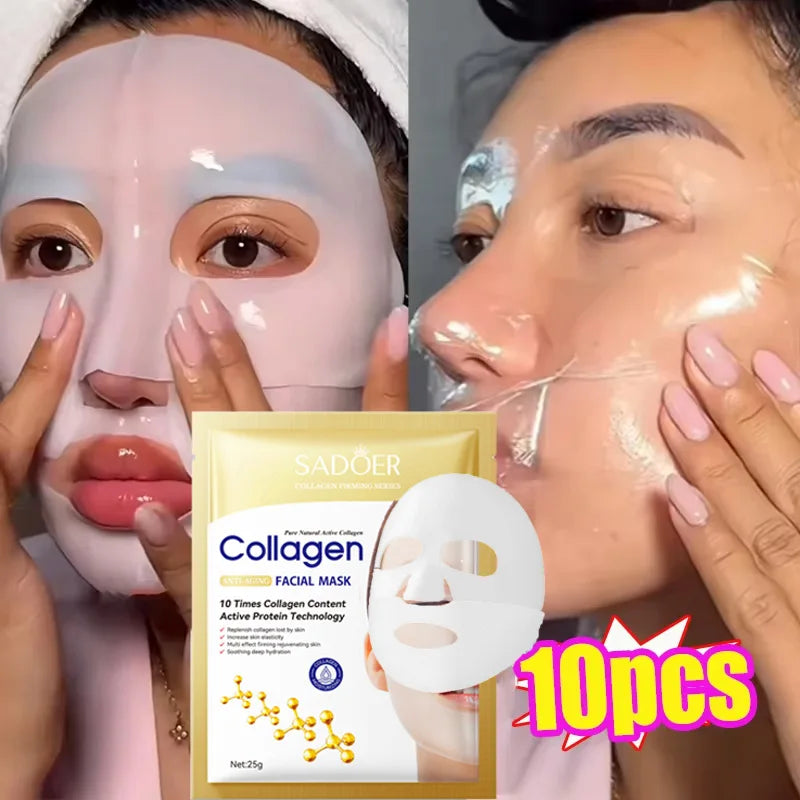 10pk Korean Collagen Firming Masks | Anti-Aging & Deep Glow Formula