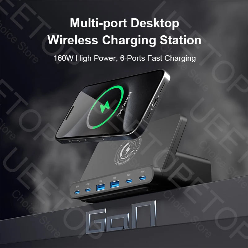 Ueetop 160W GaN USB Charging Station with Wireless Charger