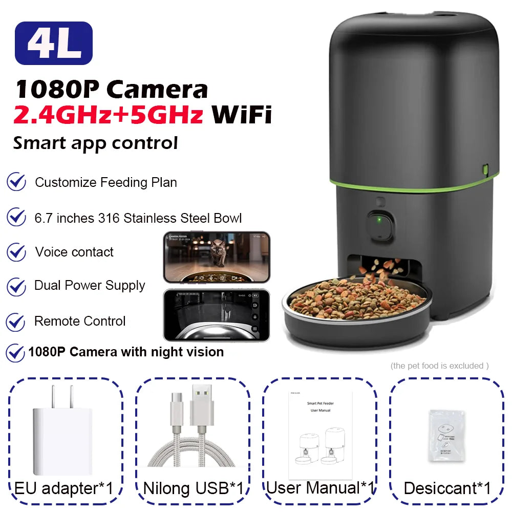 Smart Cat Feeder with Camera & WiFi (Dual Band 2.4G/5G)