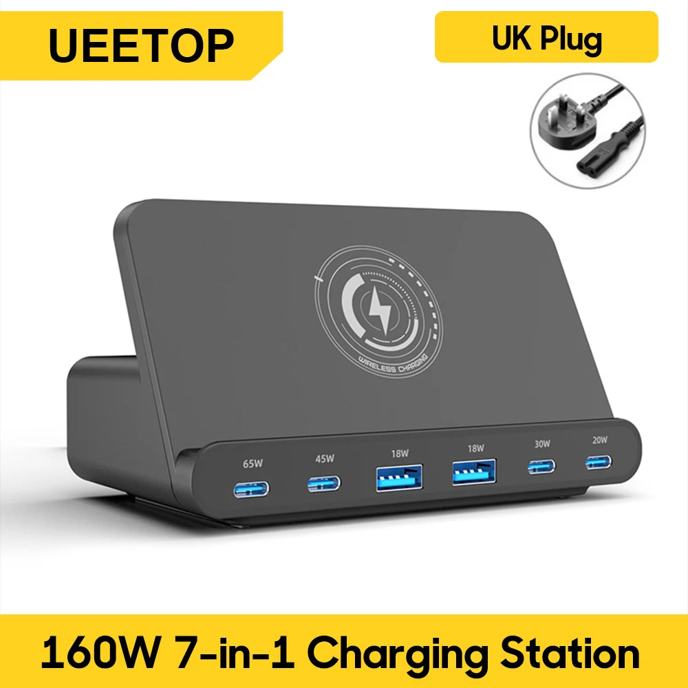 Ueetop 160W GaN USB Charging Station with Wireless Charger