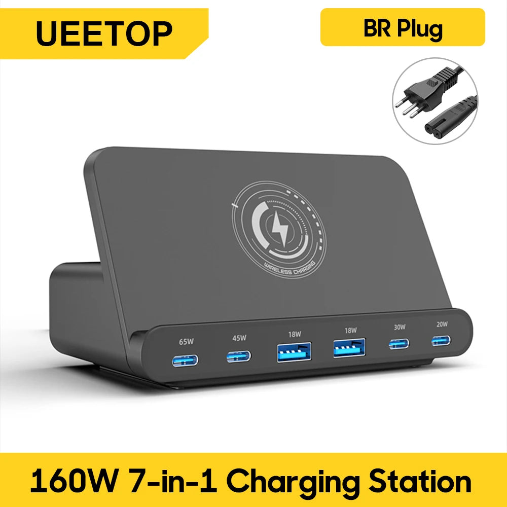 Ueetop 160W GaN USB Charging Station with Wireless Charger