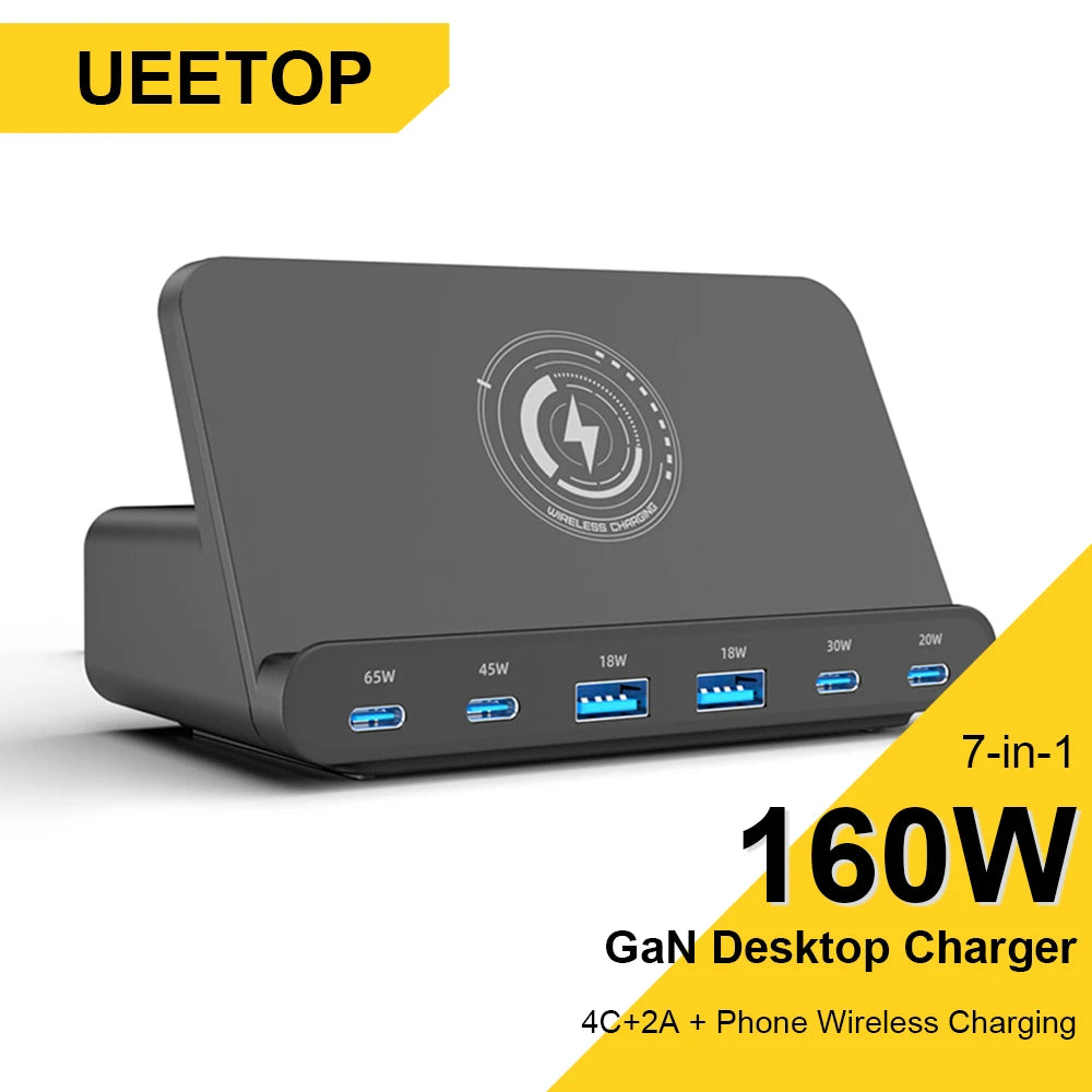 Ueetop 160W GaN USB Charging Station with Wireless Charger