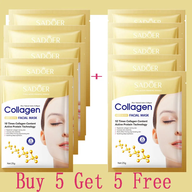 10pk Korean Collagen Firming Masks | Anti-Aging & Deep Glow Formula