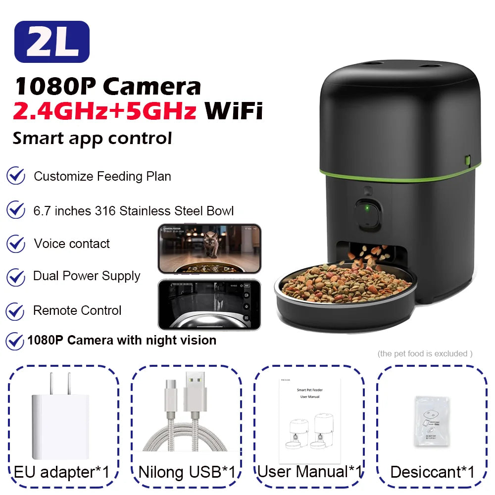 Smart Cat Feeder with Camera & WiFi (Dual Band 2.4G/5G)