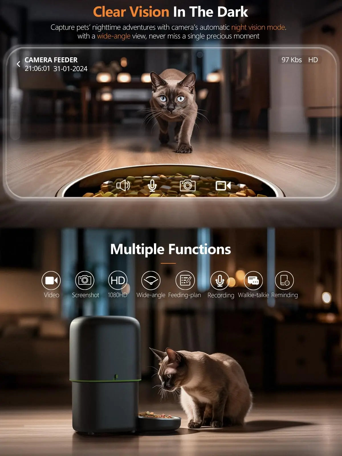Smart Cat Feeder with Camera & WiFi (Dual Band 2.4G/5G)